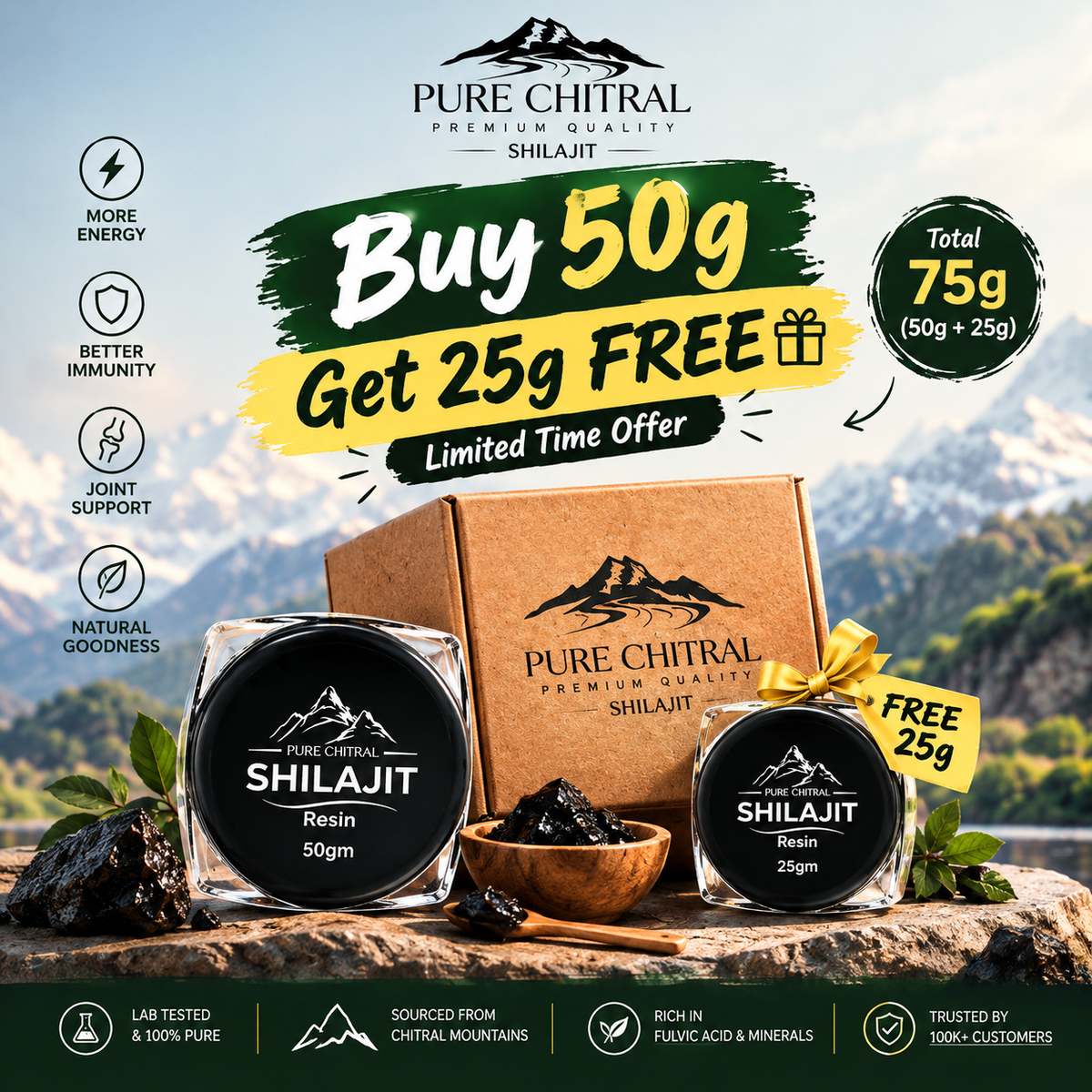 Shilajit Resin 75g | Buy 50g + Get 25g FREE 🎁 (Save Rs. 1500) | 🔥 Pre Winter Sale! 🔥